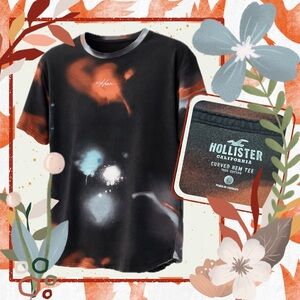 Hollister Curved Hem Tee XL Black Graphic Spray Dye Shirt | Cotton Streetwear